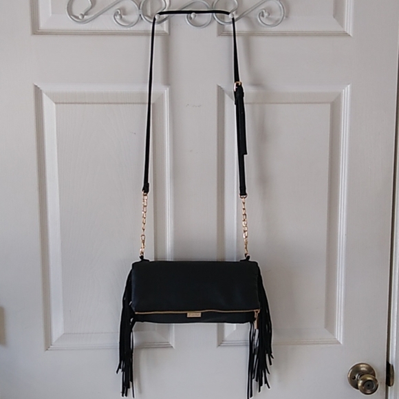 Vegan Leather Deux Lux Black Fringe Crossbody NWOT - Picture 7 of 7